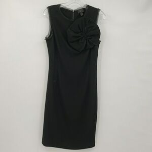 BR Banana Republic Black Large 3D Flower 100% Wool Dress